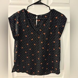 Black and Orange Fox Polka Dot Women's Blouse